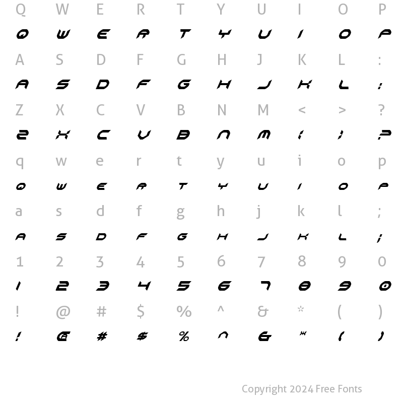 Character Map of Omni Girl Condensed Italic Condensed Italic