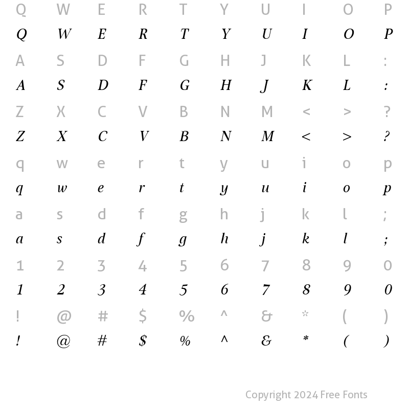 Character Map of Omnibus Italic