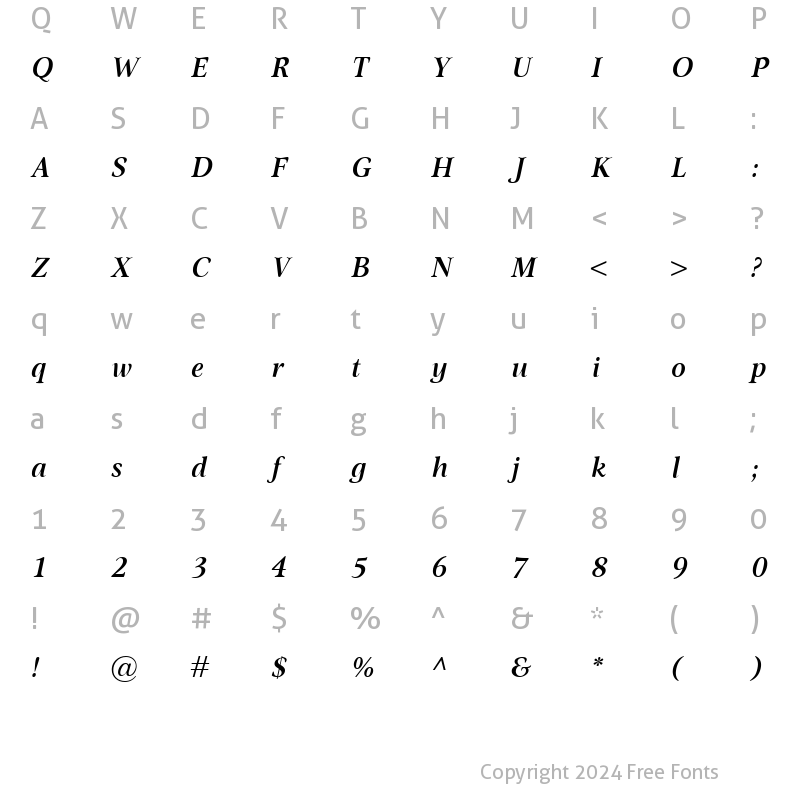 Character Map of Omnibus SemiBold Italic