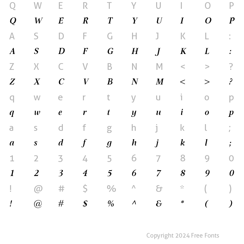 Character Map of Omnibus SemiBoldItalic