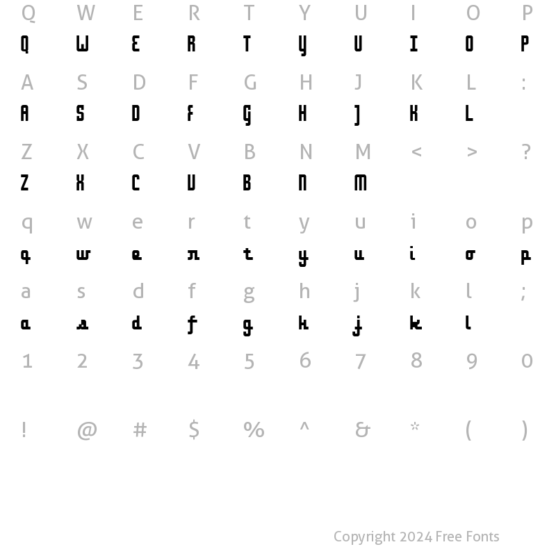 Character Map of onakite Thin