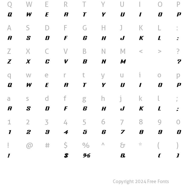 Character Map of Onani Regular