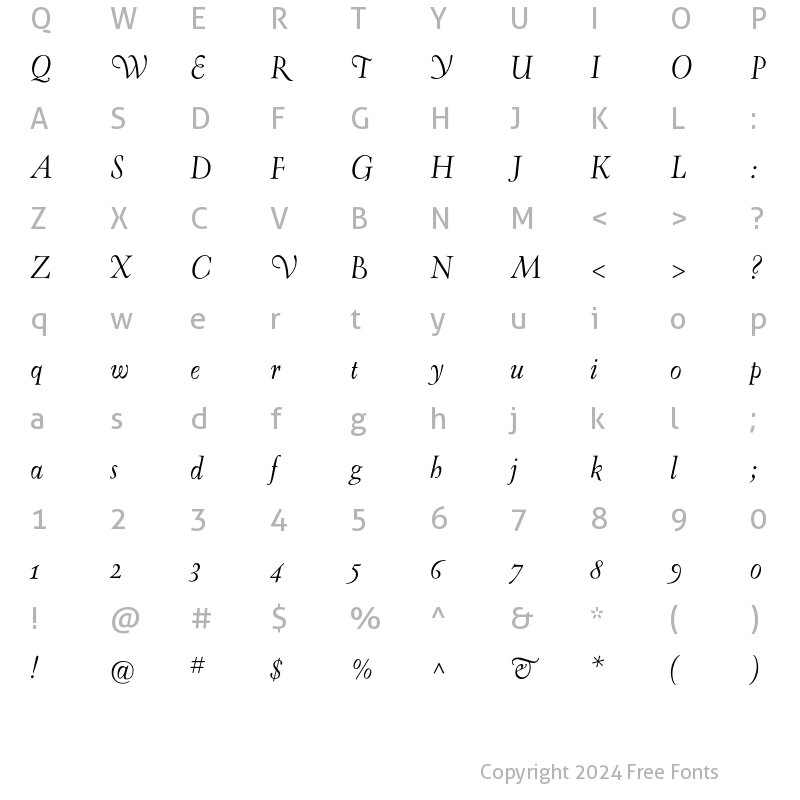 Character Map of Oneleigh Italic