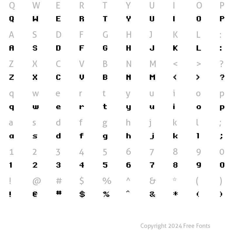 Character Map of Onesize Regular