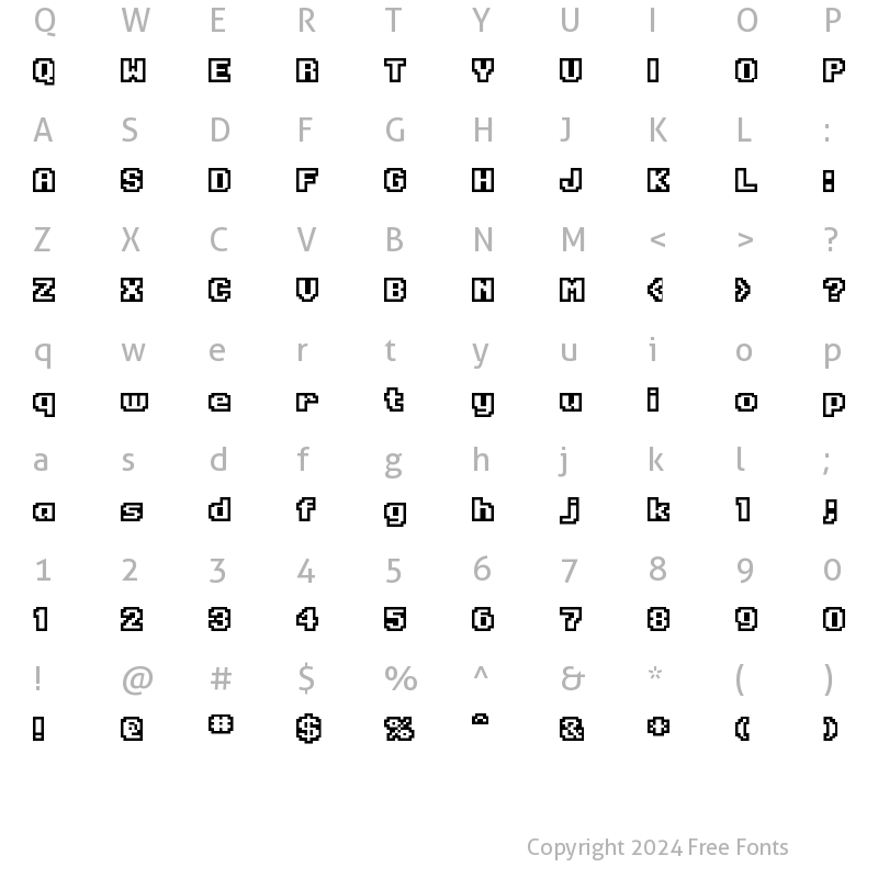 Character Map of Onesize Reverse Regular