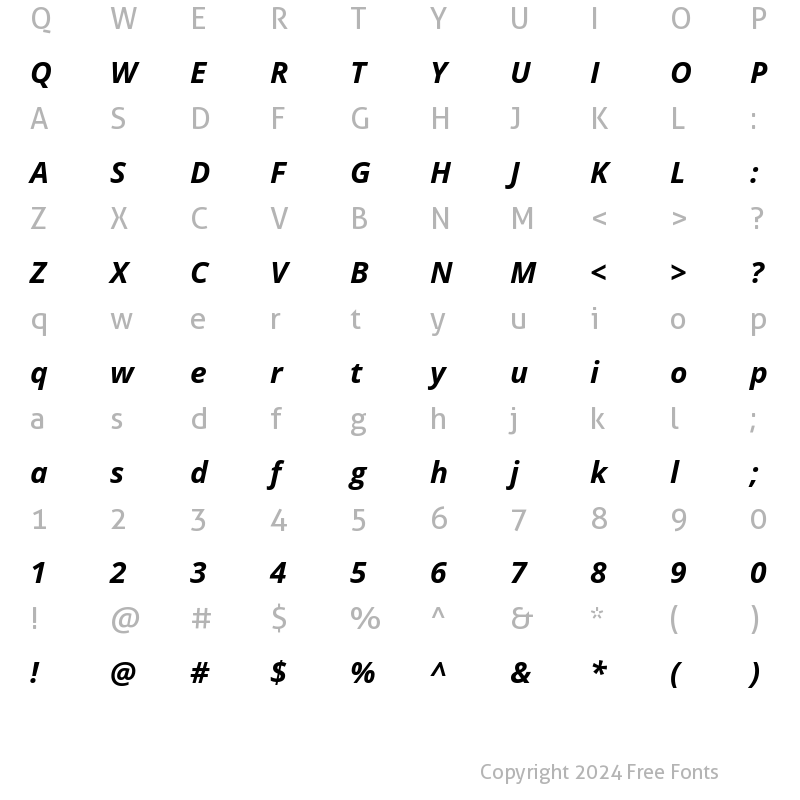 Character Map of Open Sans Bold Italic