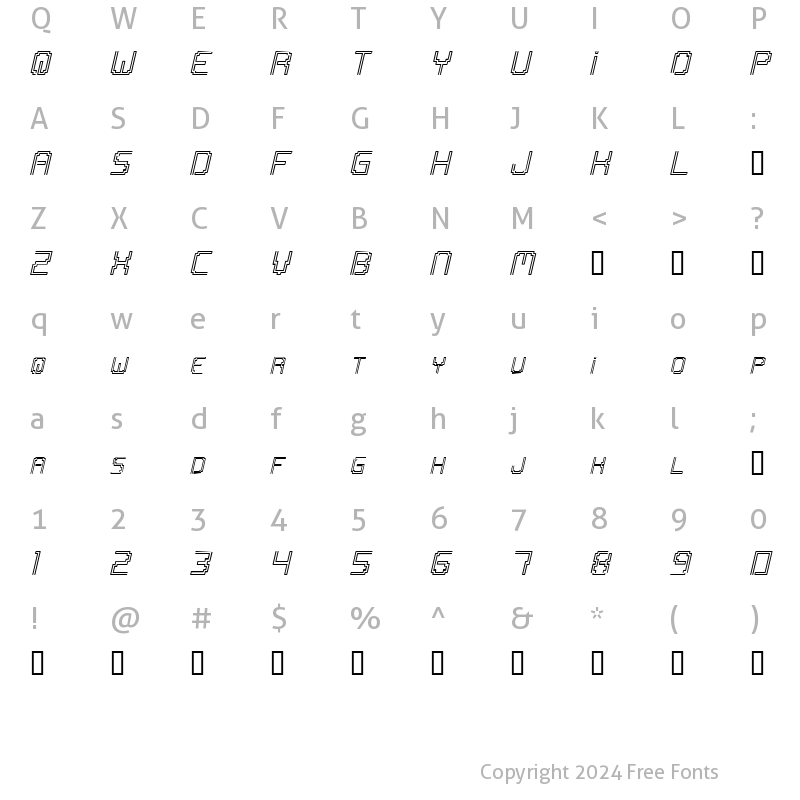 Character Map of OpenMind Italic