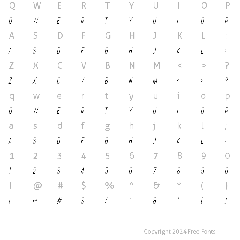 Character Map of Opera Light Oblique