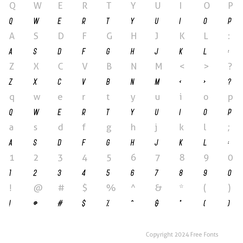 Character Map of Opera Medium Oblique