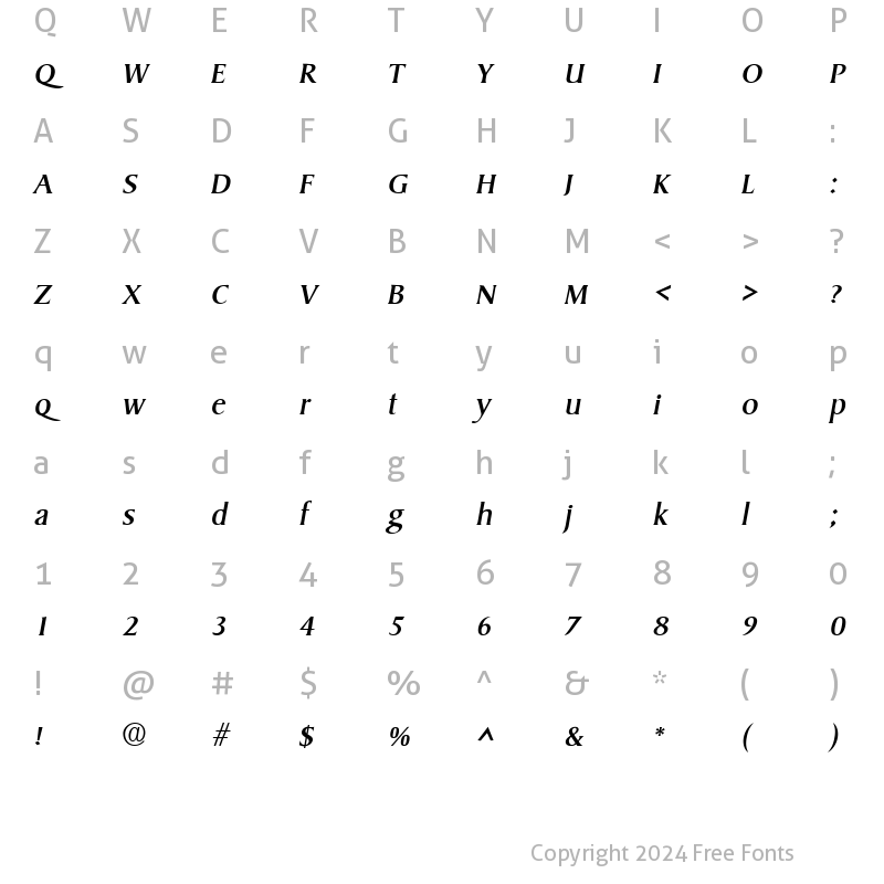 Character Map of Opera SF Italic