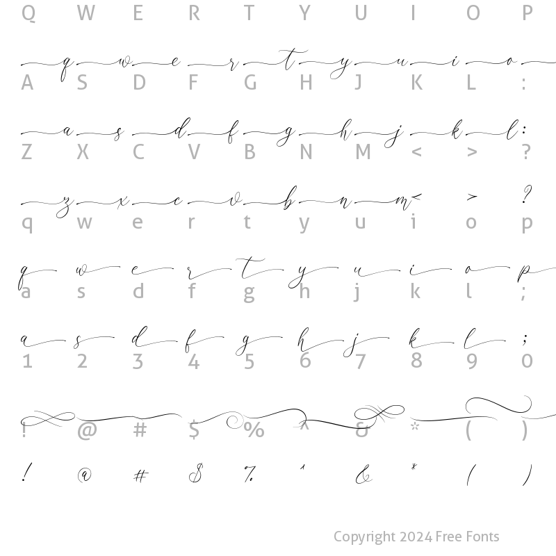 Character Map of Opera Signature Script Swash