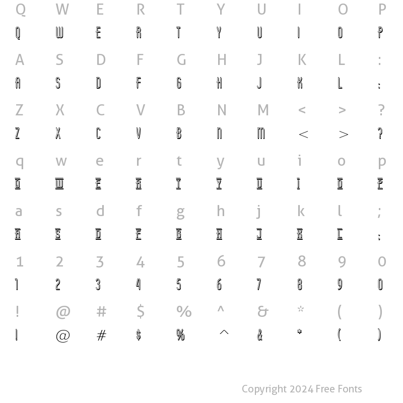 Character Map of Operator Nine BTN Shadow Lined Regular