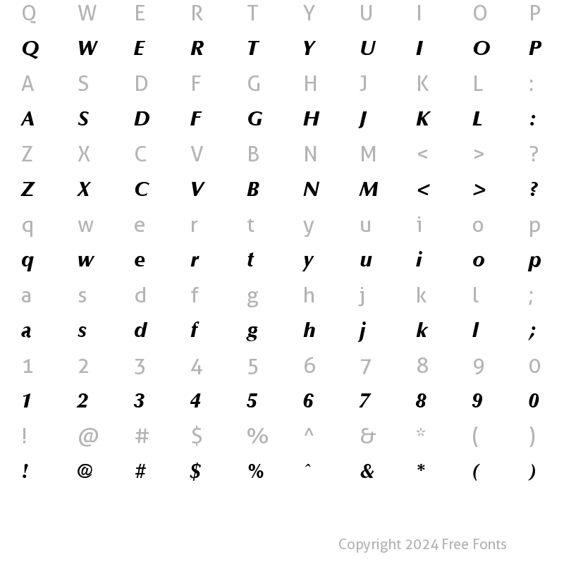 Character Map of Optane ExtraBold Italic