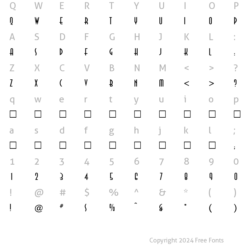 Character Map of OPTIAsian Regular