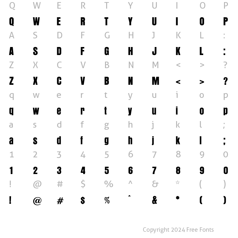 Character Map of OPTIAurora Condensed Bold