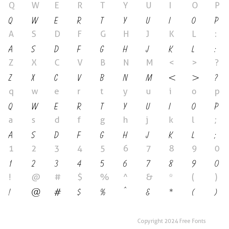 Character Map of OPTIBalloon Light Regular