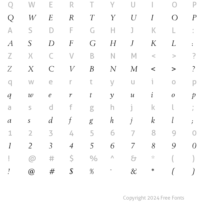 Character Map of OPTIBerling Agency Italic