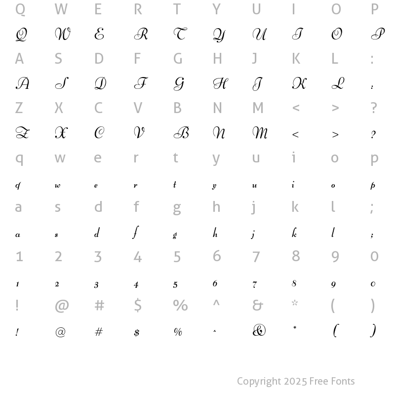 Character Map of OPTIBernhard Cursive Bold