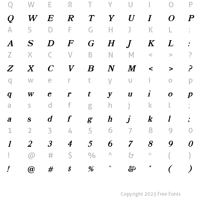 Character Map of OPTIBookmanBoldItalicSwash Regular