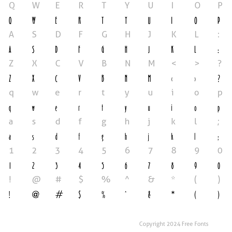 Character Map of OPTICarling Light Regular