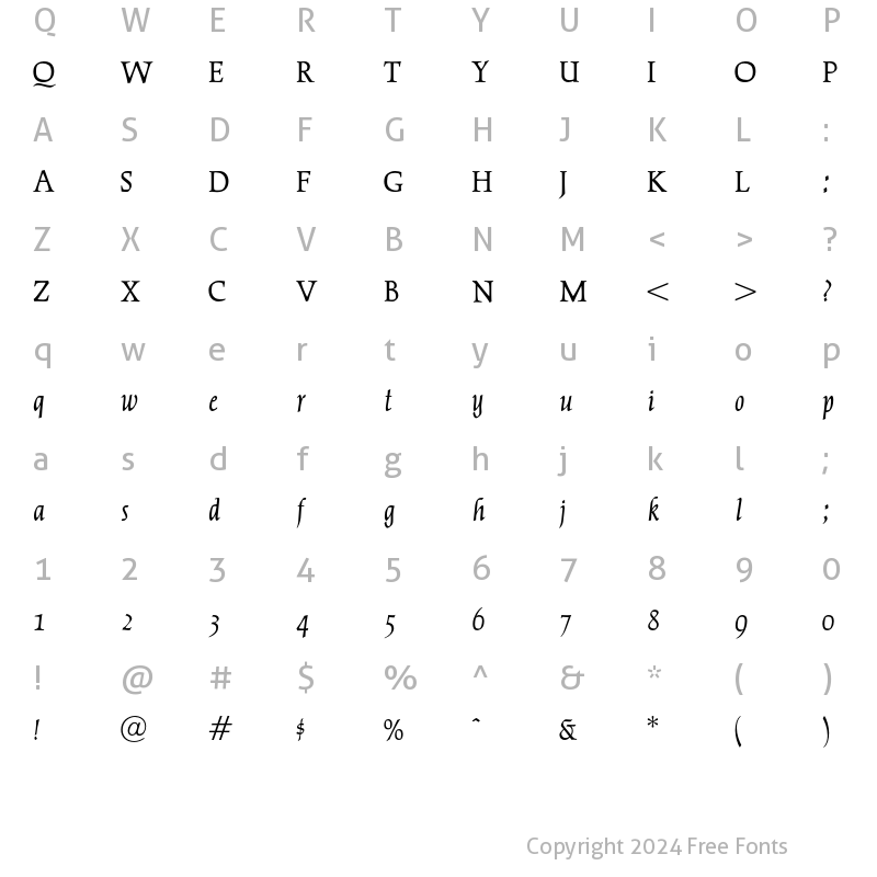 Character Map of OPTICather Italic