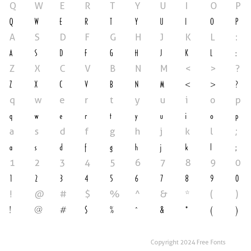 Character Map of OPTICivet LiteCondensed Regular