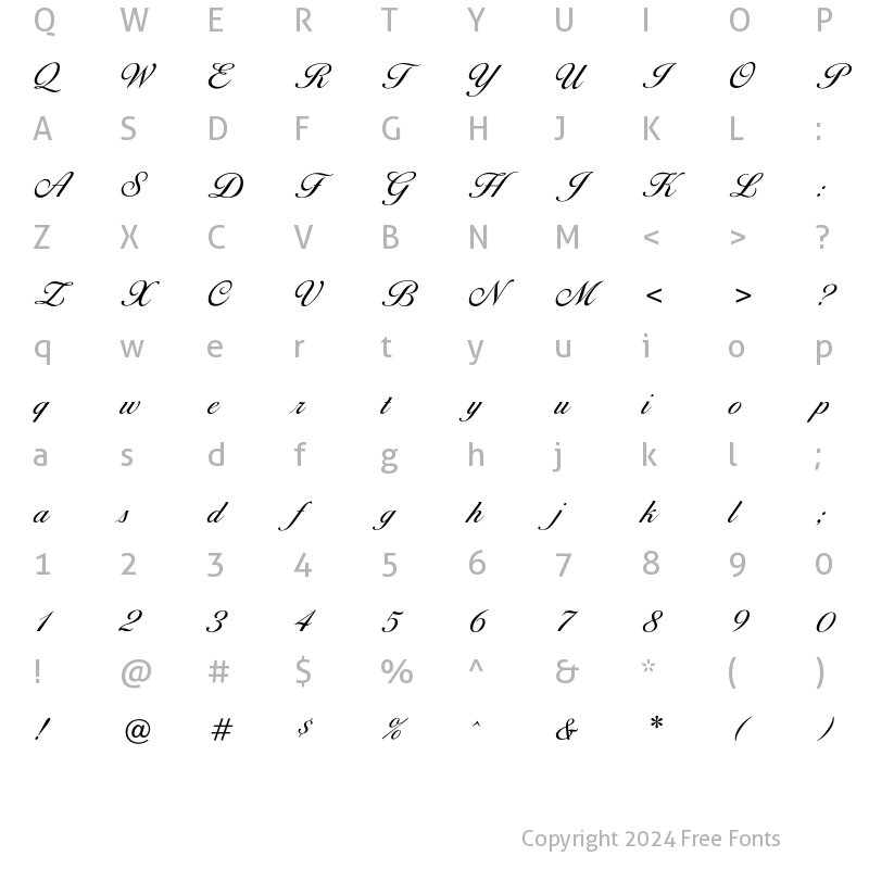 Character Map of OPTIDiannaScript LightAgen Regular