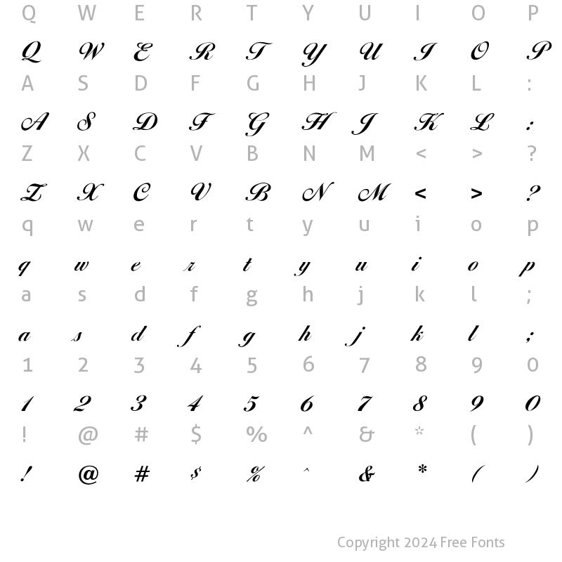 Character Map of OPTIDiannaScriptBoldAgency Regular