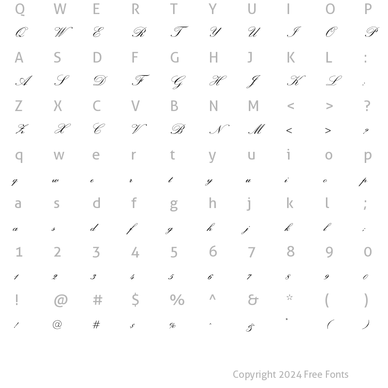 Character Map of OPTIExcelsiorScript SemiBd Regular