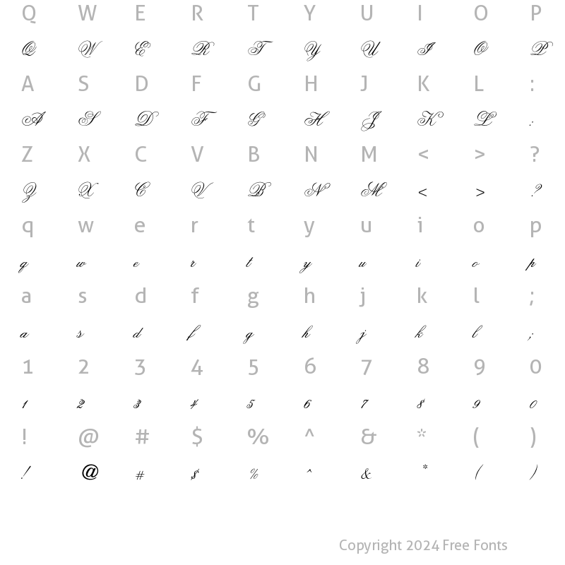 Character Map of OPTIFlemish Script Regular