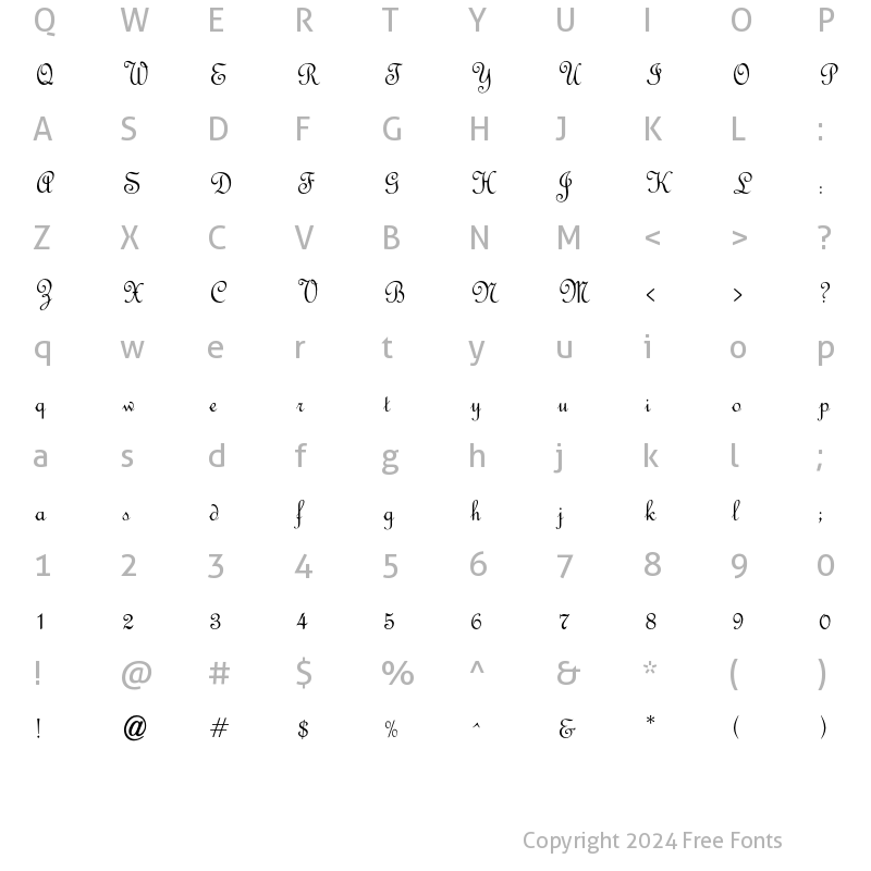 Character Map of OPTIFrench Script Regular