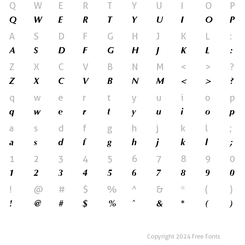 Character Map of Optim Bold Italic