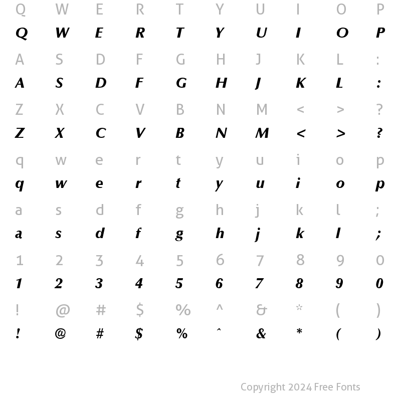 Character Map of Optim ExtraBold Italic