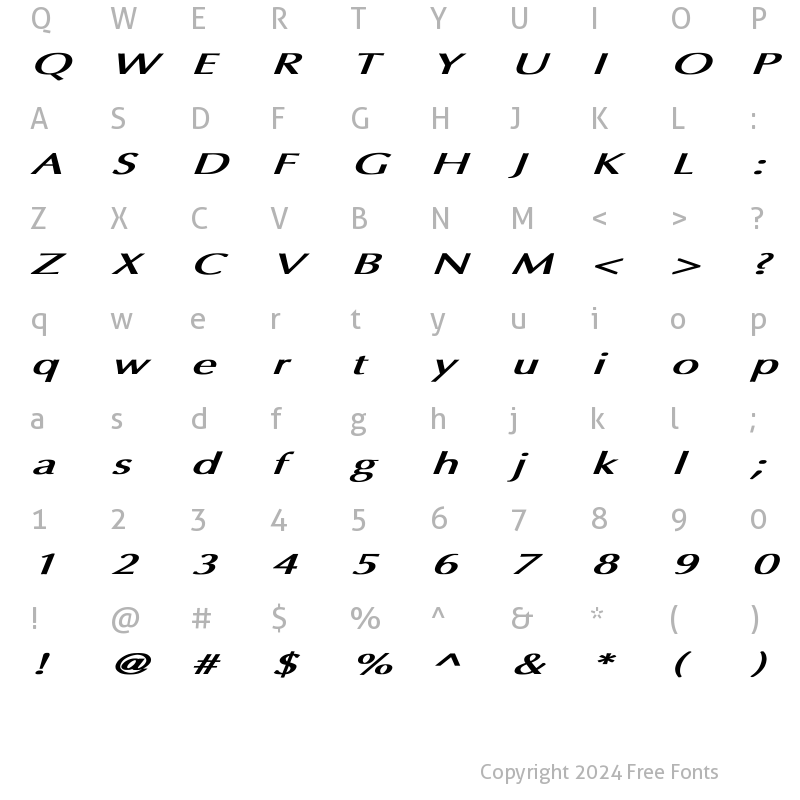 Character Map of Optima Bold Italic Ex BI Bold Italic