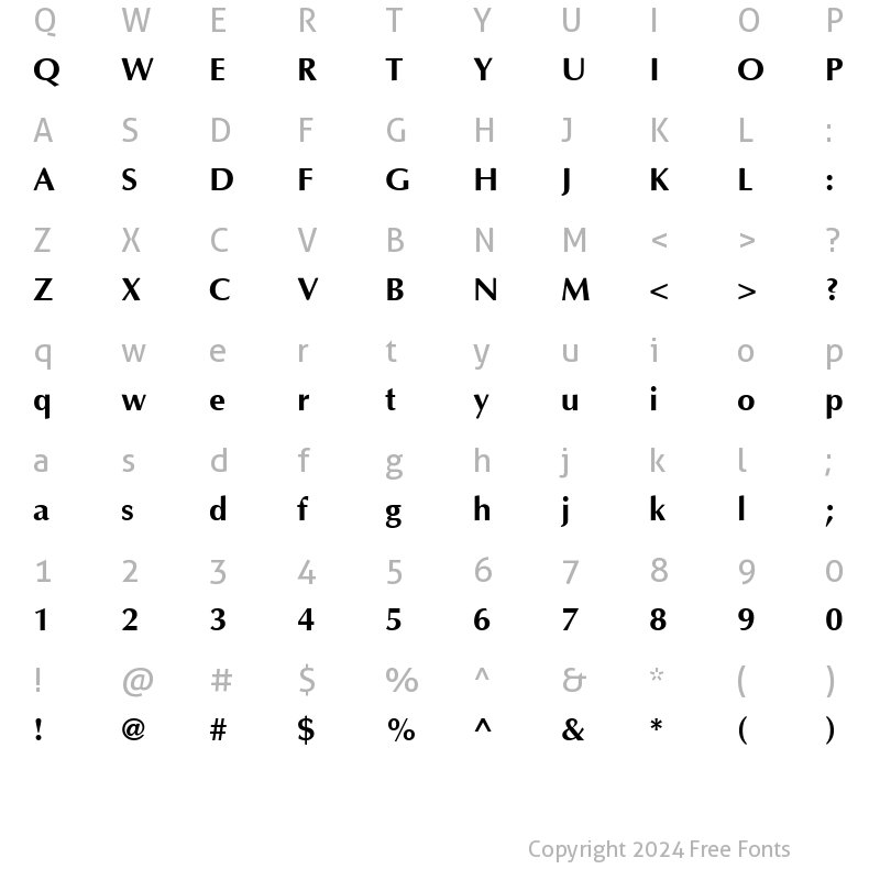 Character Map of Optima Cyr Bold