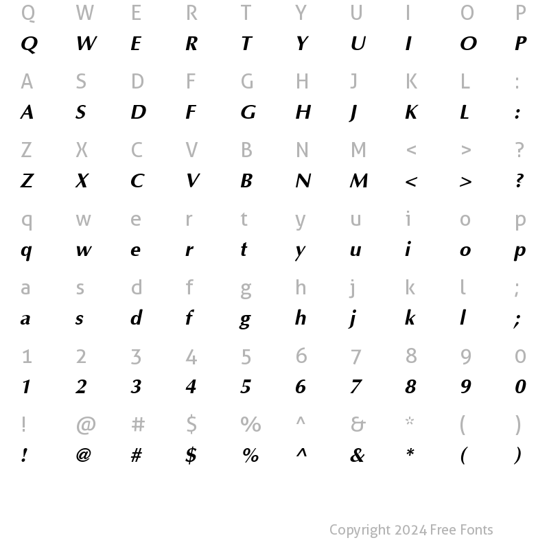 Character Map of Optima Cyr Bold Italic