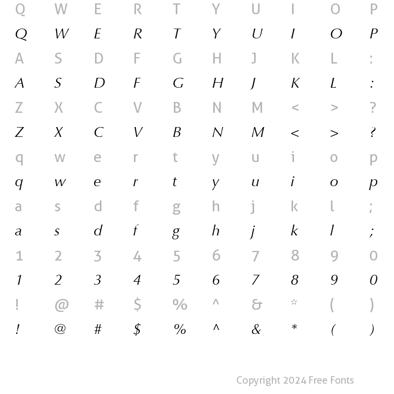 Character Map of Optima LT Italic