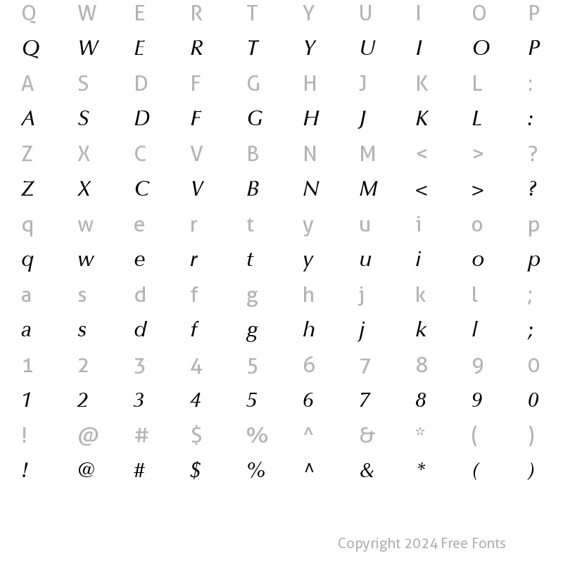 Character Map of Optima LT Medium Italic