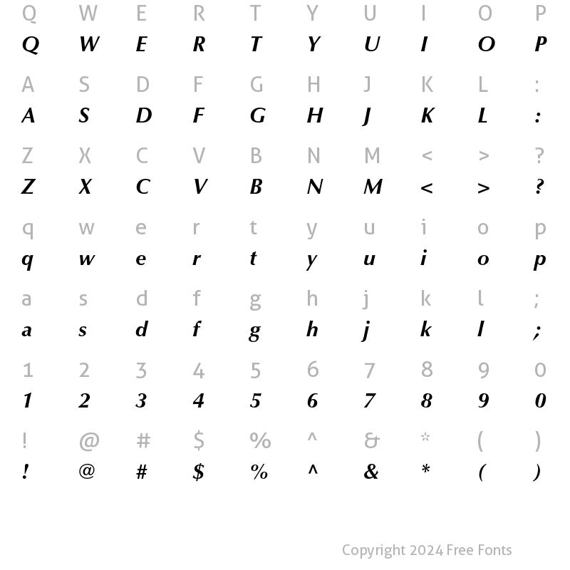 Character Map of Optima LT Std Bold Italic