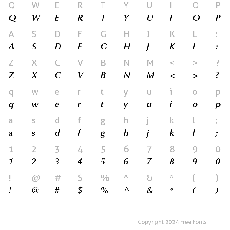 Character Map of Optima LT Std Demi Italic