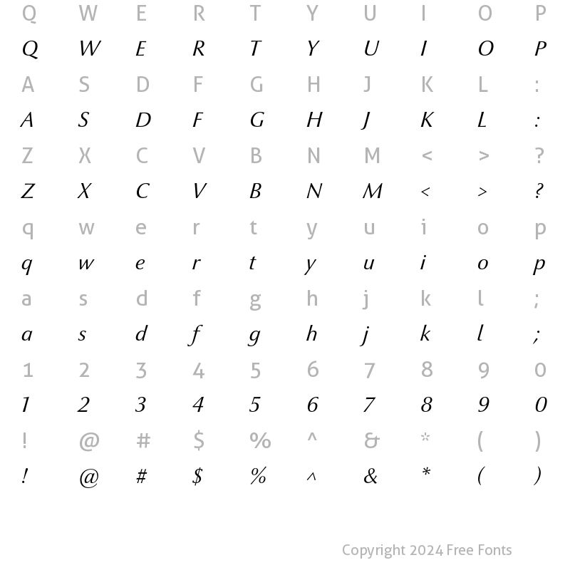 Character Map of Optima nova LT Italic