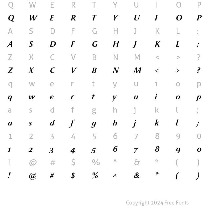 Character Map of Optima nova LT Old Style Figure Bold Italic