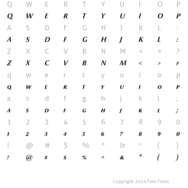 Character Map of Optima nova LT Small Caps Bold Italic