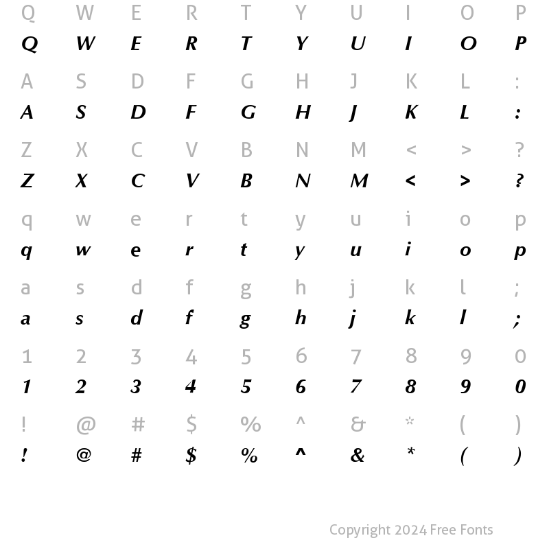 Character Map of Optimum Bold Italic