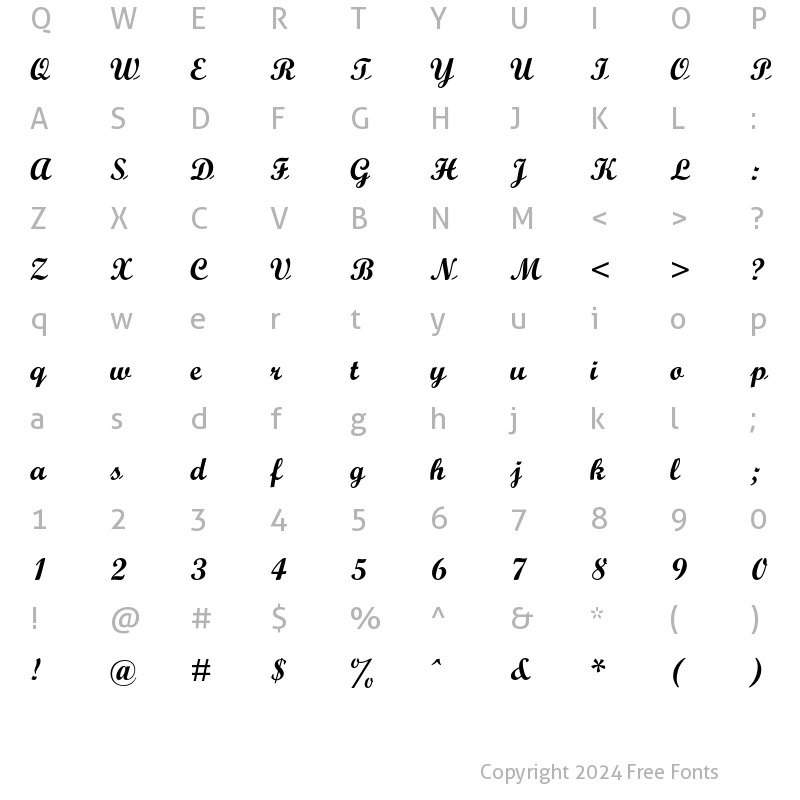 Character Map of OPTIScript Bold