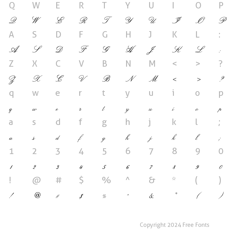 Character Map of OPTIVenetian Script Regular