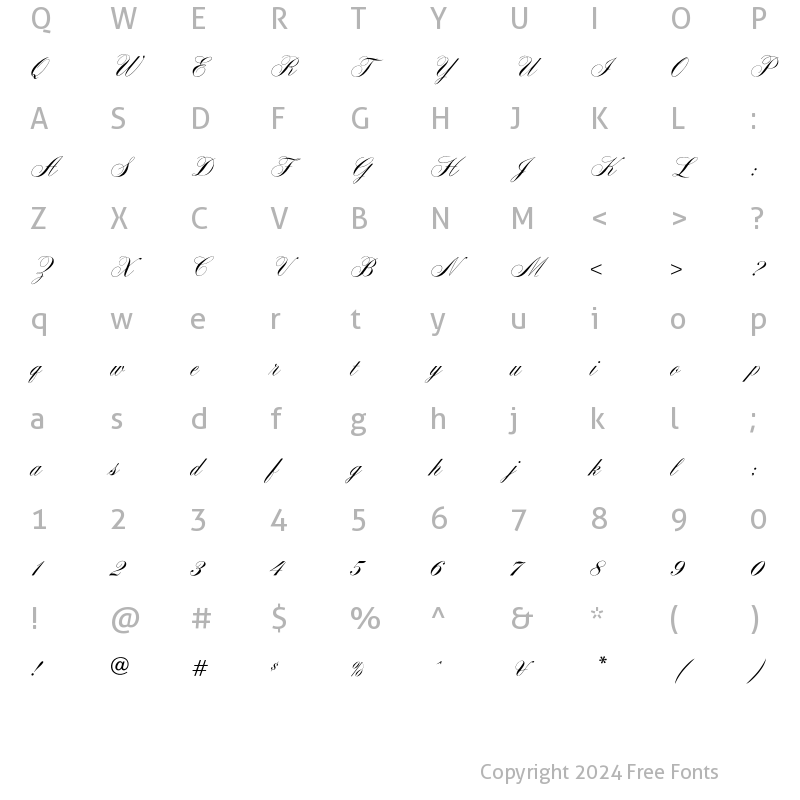 Character Map of OPTIYale Script Regular