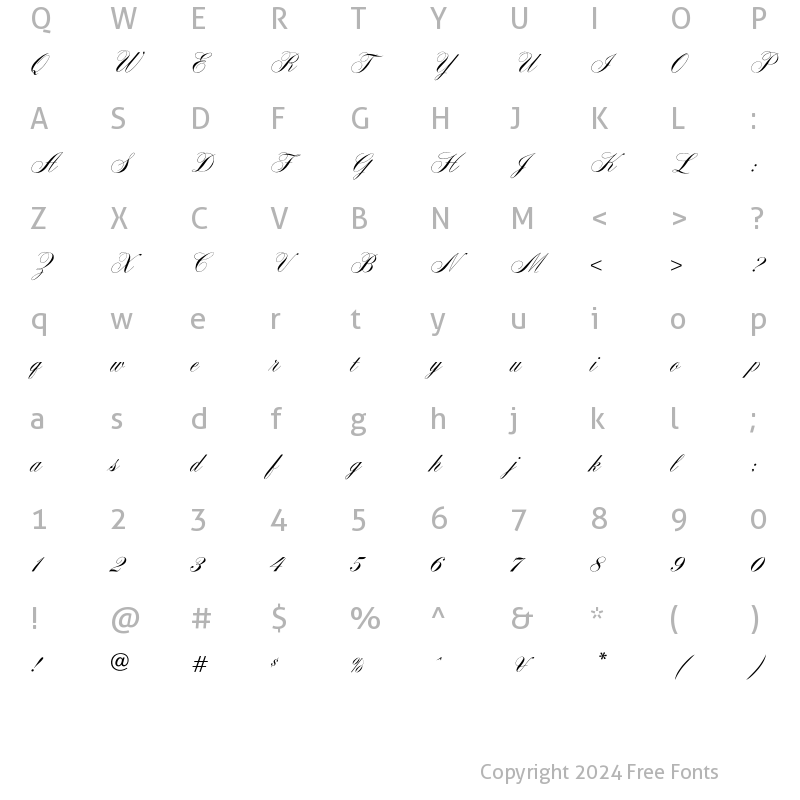 Character Map of OPTIYale ScriptSuppl Regular