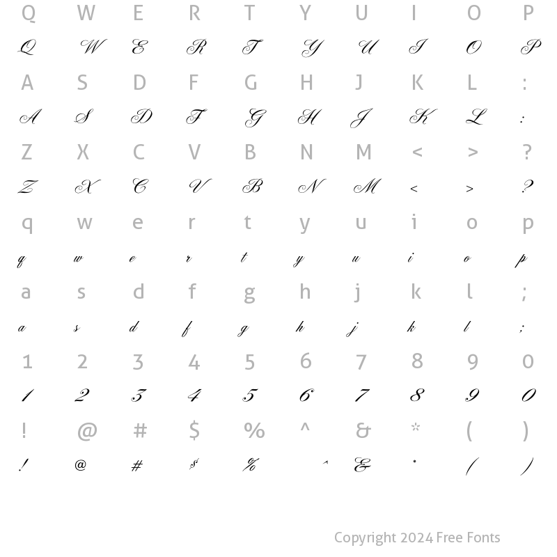 Character Map of OPTIYork Script Regular