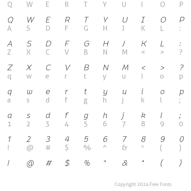 Character Map of Opun Mai ExtraLight Italic